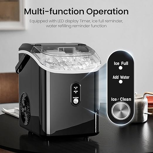 AGLUCKY Nugget Ice Makers Countertop,Portable Pebble Ice Maker Machine with Chewable Ice,One-Click Operation,Self-Cleaning for Home/Office(Black)