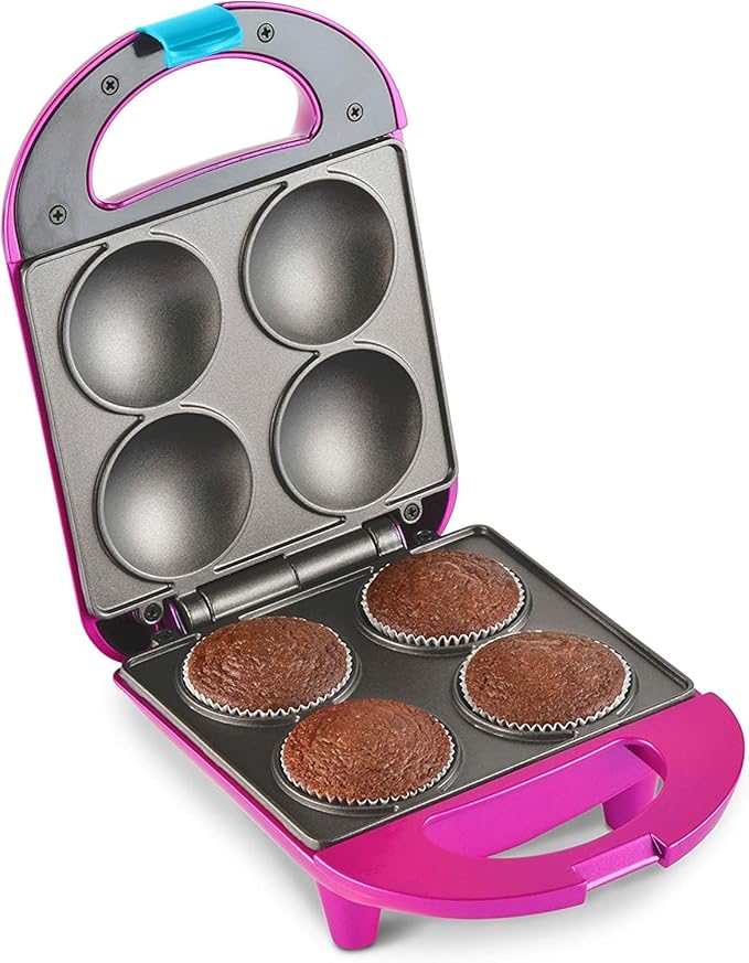 Disney Minnie Mouse Mini Cupcake Maker with Liners by Select Brands - Appliance for Convenient Baking - Small Kitchen Appliance with Nonstick Coating & Latching Handle - Cupcake Maker Kit with Manual