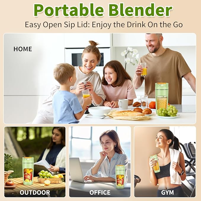 Slim Portable Blender Cup, 20oz (600ml) Personal Travel Juicer with Leakproof Lid, USB-C Rechargeable Licuadora Portatil for Smoothies and Shakes, Auto-Cleaning(dark blue)