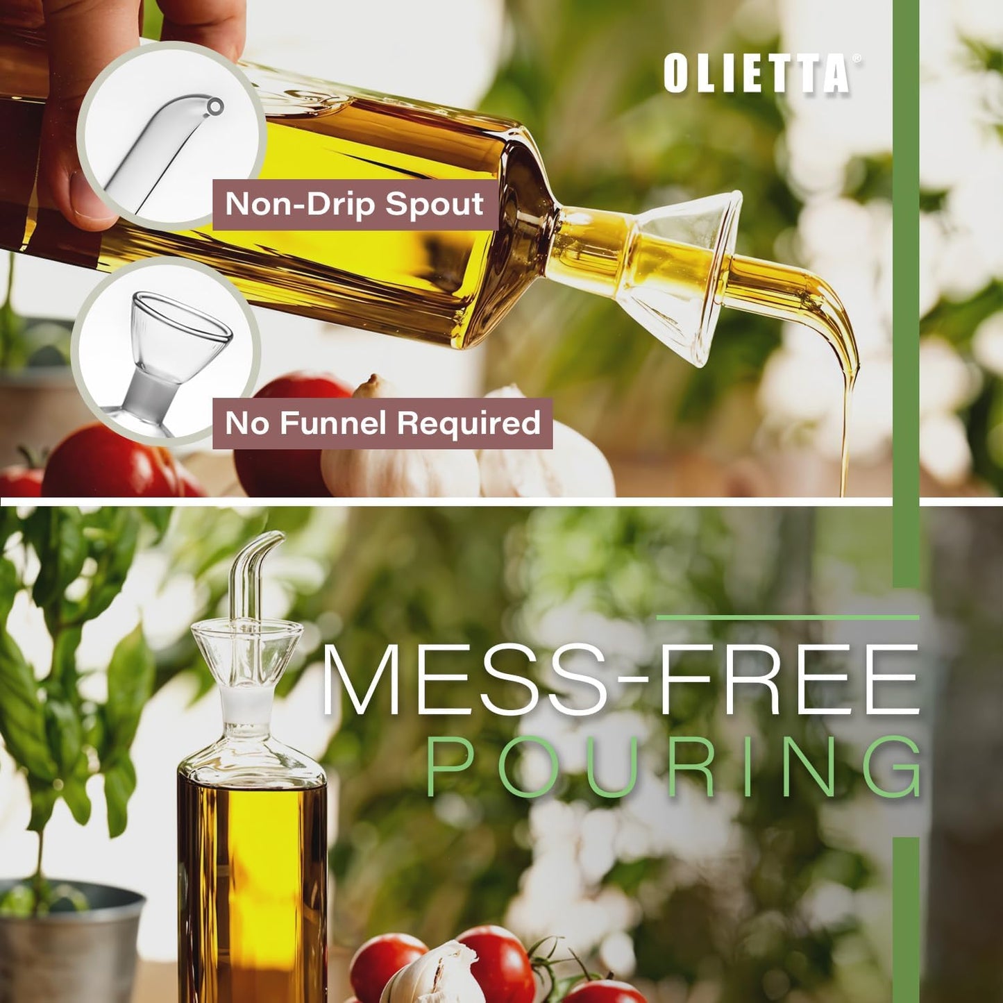 Olive Oil Dispenser Bottle Borosilicate Glass - 4.2 oz 125ml Non Drip Dispenser - Leak Proof Pourer Vinegar Drizzler Cruet - Easy Clean Drip Free Bottles for Kitchen