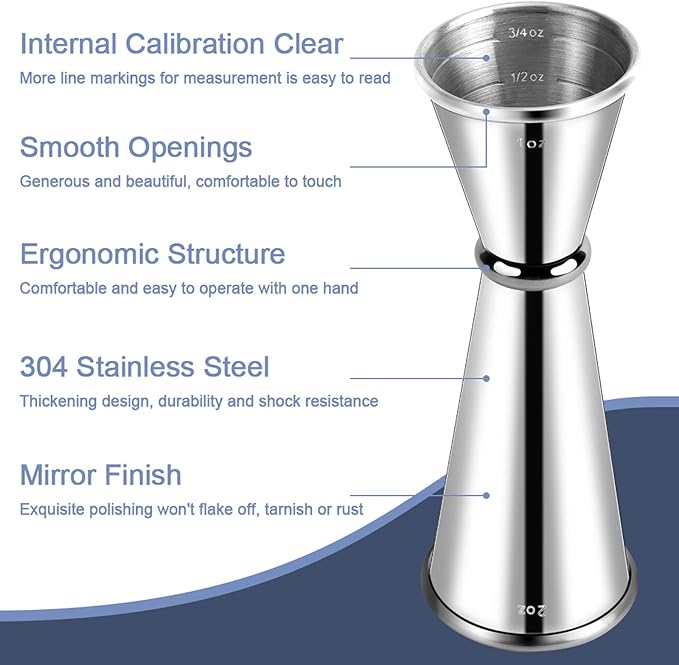 Briout Jigger and 2 Pourers, Double Cocktail Jigger Japanese Premium 304 Stainless Steel Jigger 2 OZ and 1 OZ with Measurements Inside