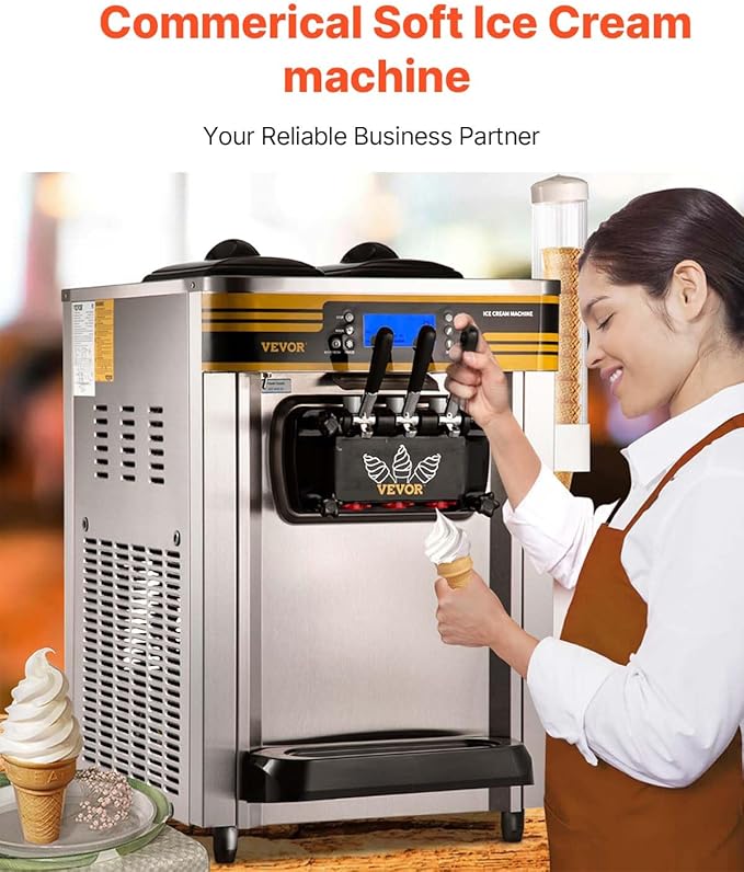 VEVOR Commercial Ice Cream Maker, 22-30L/H Yield, Countertop Soft Serve Machine with 2x6L Hopper 2L Cylinder LCD Panel Puffing Shortage Alarm, Frozen Yogurt Maker for Restaurant Snack Bar