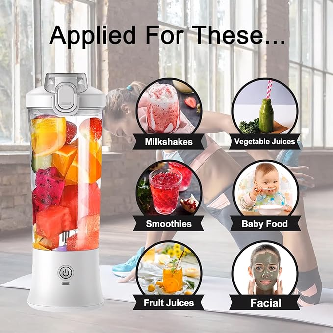 240W Portable Blender, 20oz USB Rechargeable Travel Blender with LED Display, Pulse & Modes, IPX7 Waterproof, BPA-Free,juice, Ice Crushing for Shakes, Smoothies, Sports & Outdoor【White】