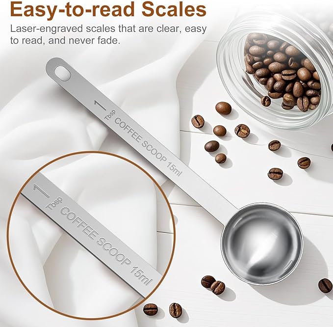 4PCS Coffee Scoop Spoons, 15ML (1 Tablespoon) Stainless Steel Measuring Spoons with Long Handle, Durable Coffee Scoopers for Ground Coffee, Tea and Baking Powder