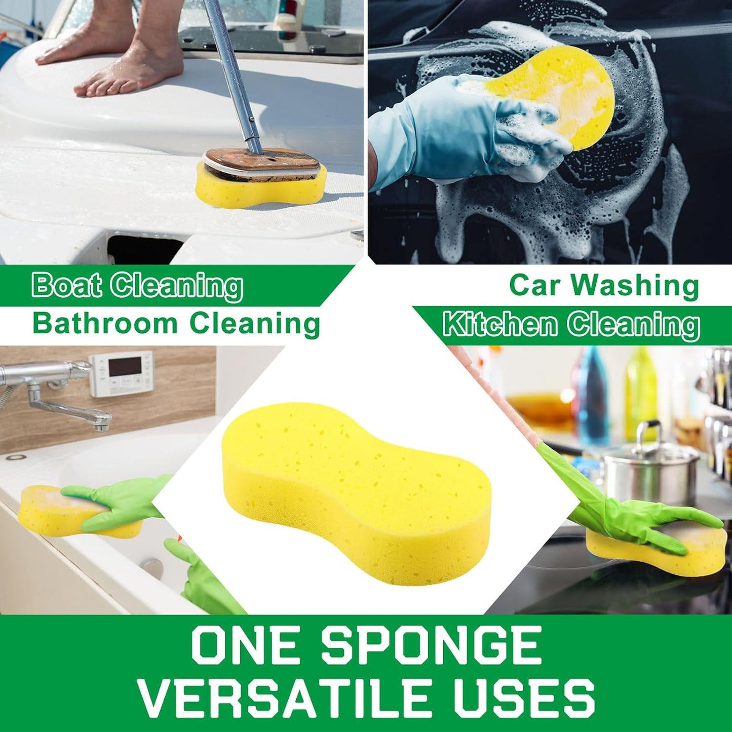 Vesici 60 Pack Car Wash Sponges Large Sponges Bulk Big All-Purpose Scrubber Thick Foam Car Cleaning Supplies for Washing Boat Kitchen Household with Single Vacuum Compressed Packing (Bright Yellow)