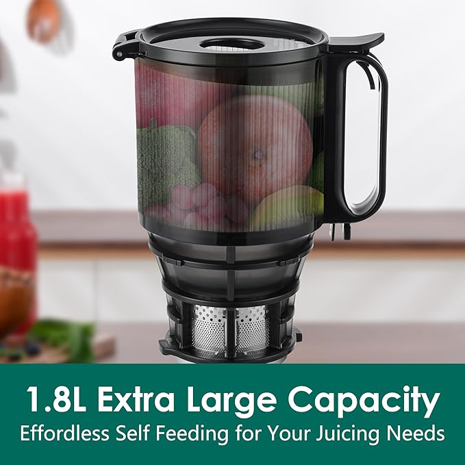 Cold Press Juicer Machines,Fretta Juicer Machines with PCTG Material from the USA,5.3" Extra Large Feed Chute Fit Whole Fruits & Vegetables,Truly BPA-Free,Easy to Clean(Grey, 1.8L)