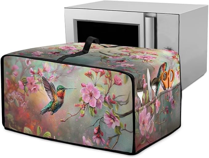 Air Fryer Toaster Oven Dust Cover Protective Microwave Oven Cover Small Appliance Protector Decorations Kitchen Accessories, S, Hummingbird Pink Flower