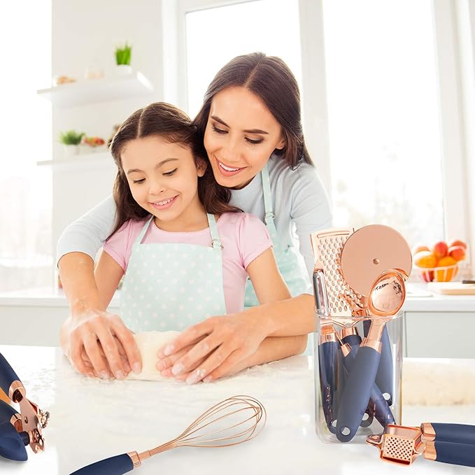 COOK WITH COLOR Kitchen Gadget Set Copper Plated Stainless Steel Utensils with Soft Touch Handles, Copper Navy, 7 Pieces