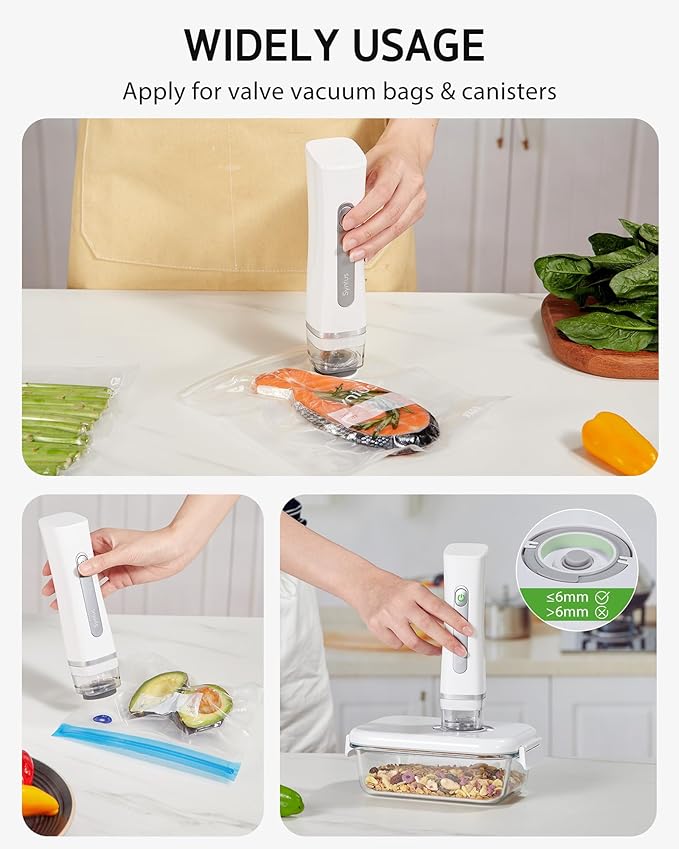 Syntus Vacuum Sealer Bags for Food, Food Storage Bags for Sous Vide Cooking Microwave Heating, Air Valve Zipper Bags & Zip Clips, 30 Bags (S+M+L) + 1 White Vacuum Sealer