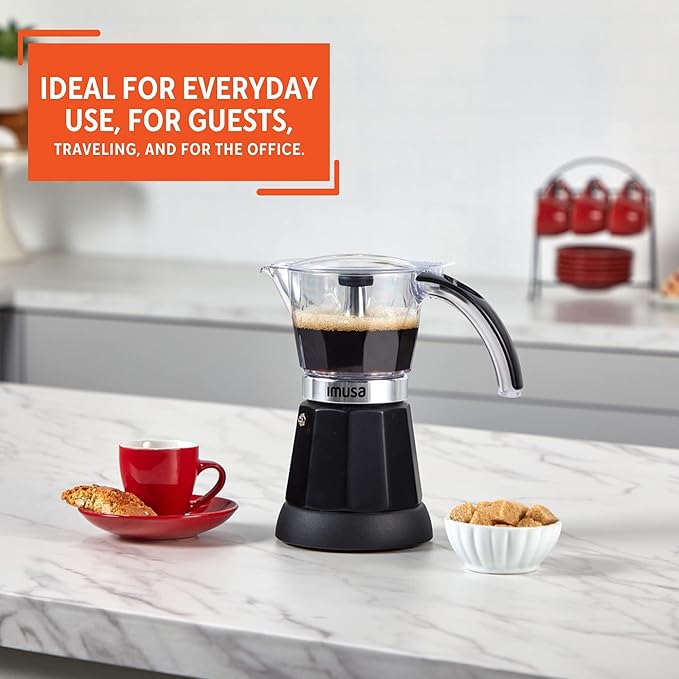 IMUSA 6 or 3 Cup Electric Espresso Maker Black Coffee Machine for Cuban Coffee, Moka and Espresso Drinks