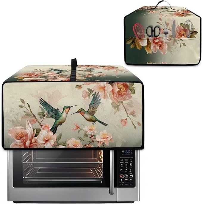 Air Fryer Toaster Oven Dust Cover Washable Fabric Countertop Microwave Smart Oven Cover for Kitchen Countertop Decor, M, 16.5 x 20.5 x 10 inches, Hummingbird Floral Pattern