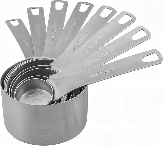 Smithcraft Measuring Cups Set 8, 18/8 Stainless Steel Measuring Cups Set, Metal Measuring Cups With 1/8, 1/4, 2/3, 3/4 Measuring Cup for Kitchen & Baking