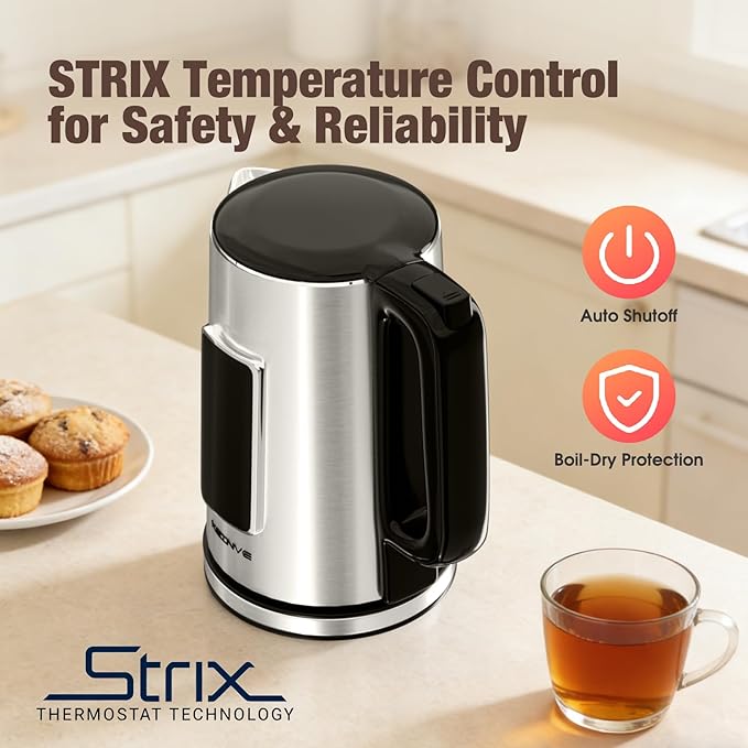 KEINVE 1.7L Electric Kettle, Touch Screen Water Boiler, Auto Shut Off, Double Wall, 6 Preset Temperatures, Fast Boil, and STRIX Control