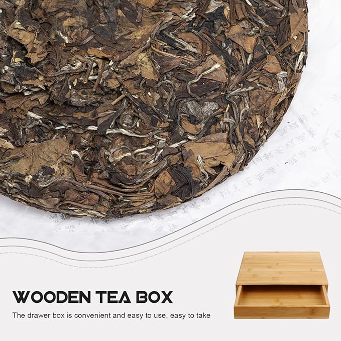 Partykindom Wooden Tea Cake Storage Box with Drawer 9.84X9.44X1.81In Tea Storage Organizer for Pu Er Cake Breathable and Practical Box for Home Use