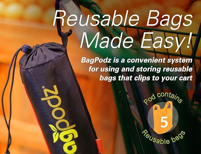 Sturdy Reusable Grocery Bags Foldable and Washable - Made From RipStop Nylon Hold 50lbs - Designed in USA Reusable Shopping Bags Inside a Compact Pod with Carry Clip - 5 Pack in Orange