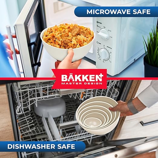 Bakken Master 12 Piece Plastic Nesting Bowls with Lids - Mixing Bowls Set includes 6 Prep Bowls and 6 Lids, BPA-Free, Reusable Meal Prep Containers, Microwave, Freezer & Dishwasher Safe, White Cream