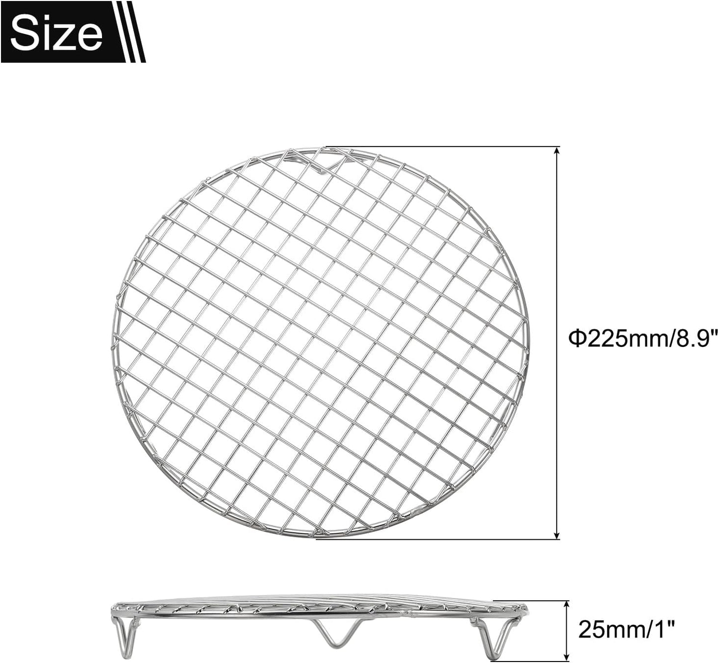 uxcell Round Cooking Rack with Legs, Dia 8.9 Inch 304 Stainless Steel Barbecue Grill for Cooking Baking Barbecue Air Fryer Racks, Silver