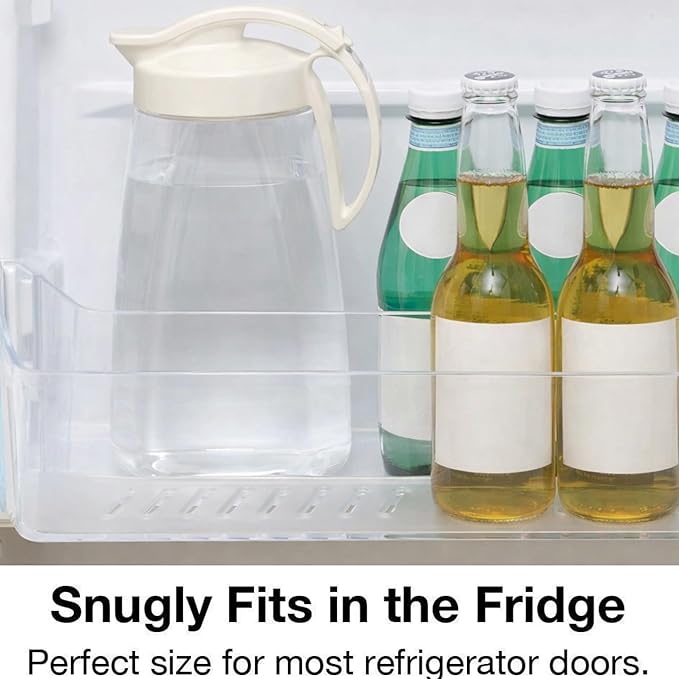 Water Pitcher with Lid for Fridge, Slim 74 oz (2.3 qt) Beverage Airtight Pitcher for Drinks, Tea Jug with Easy Pour Spout, Space Saving Refrigerator Container, BPA-Free SAN Plastic, Made in Japan