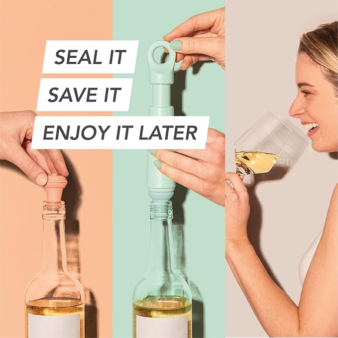 Vacu Vin Wine Saver Loop - Designed and Made in the Netherlands - Vacuum Wine Stopper Keeps Your Wine Fresh for up to 10 Days - Reusable, Made with 98% Recycled Material - 1 Pump, 5 Stoppers, Sand
