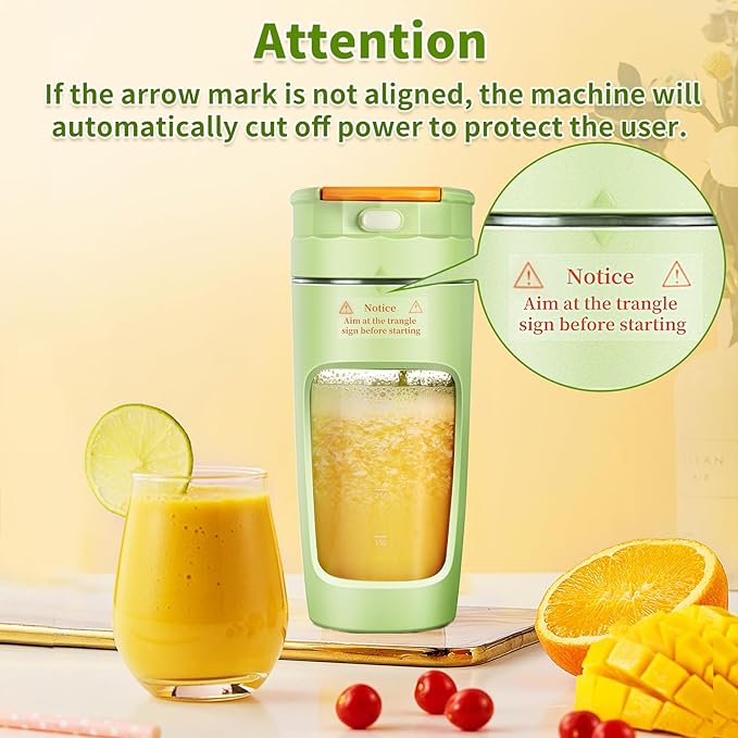 Slim Portable Blender Cup, 20oz (600ml) Personal Travel Juicer with Leakproof Lid, USB-C Rechargeable Licuadora Portatil for Smoothies and Shakes, Auto-Cleaning(green)