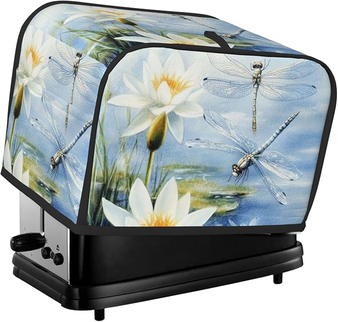 Light Blue Dragonflies Toaster Cover 2 Slice, Cute Country Bread Machine Cover, Washable Toaster Kitchen Small Appliance Cover Stain Resistant,with Top Handle