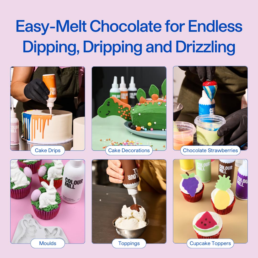 Colour Mill Chocolate Drip Easy-Melt Drizzle for Desserts, 125 Grams Raspberry