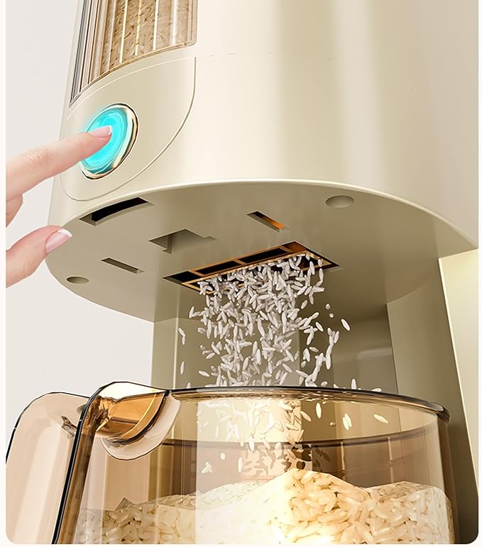 Peaoop 22LB Rice Dispenser, Large Grain Container Storage with Lid Measuring Cylinder Household Cereal Dispenser Bucket for Kitchen Soybean Corn (Beige-22lb)