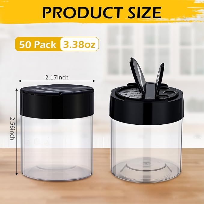 50 Pack 4 oz Spice Jars Plastic Clear Empty Bottles with Shaker Lids Bulk Reusable Seasoning Containers for Herbs Spices Powders Glitter