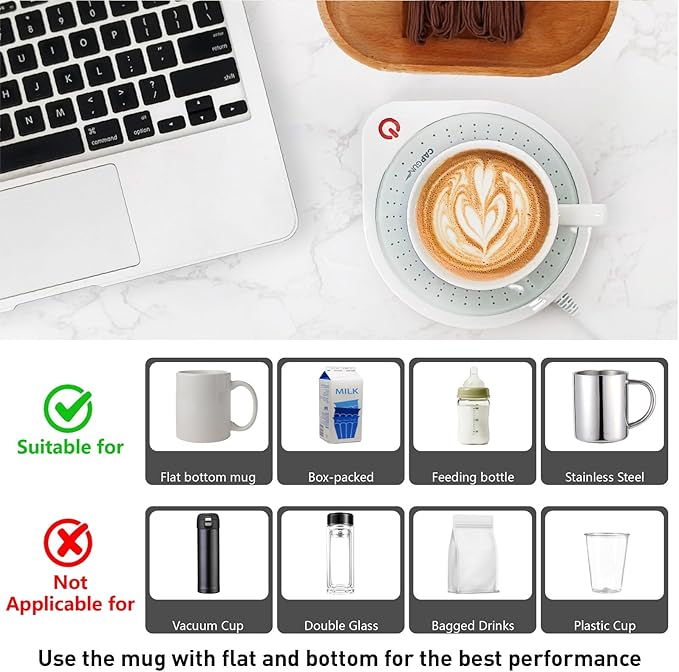 25W Electric Candle Warmer for Coffee Mugs, 75℃ Heating & Auto Shut-Off, Spill-Proof Desk Warmer for Beverages (White)