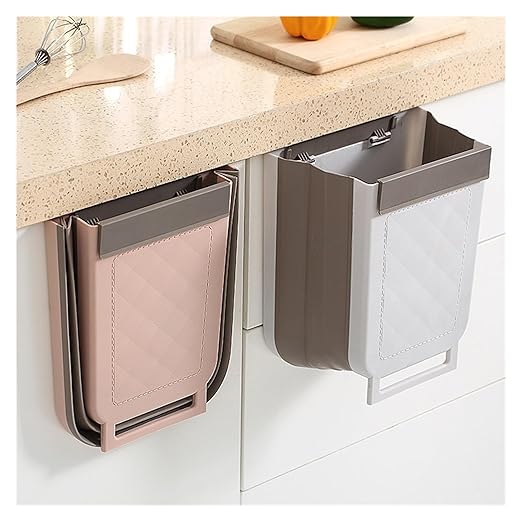 Collapsible Hanging Kitchen Trash Can Hanging Telescopic Folding Trash Can 1pc Multifunctional Cabinet Door Sorting Bin for Kitchen and Car(Pink)
