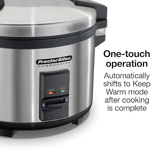 Proctor Silex Commercial 37540 Rice Cooker/Warmer, 40 Cups Cooked Rice Capacity, Nonstick Inner Pot, Hinged Lid, Stainless Steel Housing, Conforms to NSF