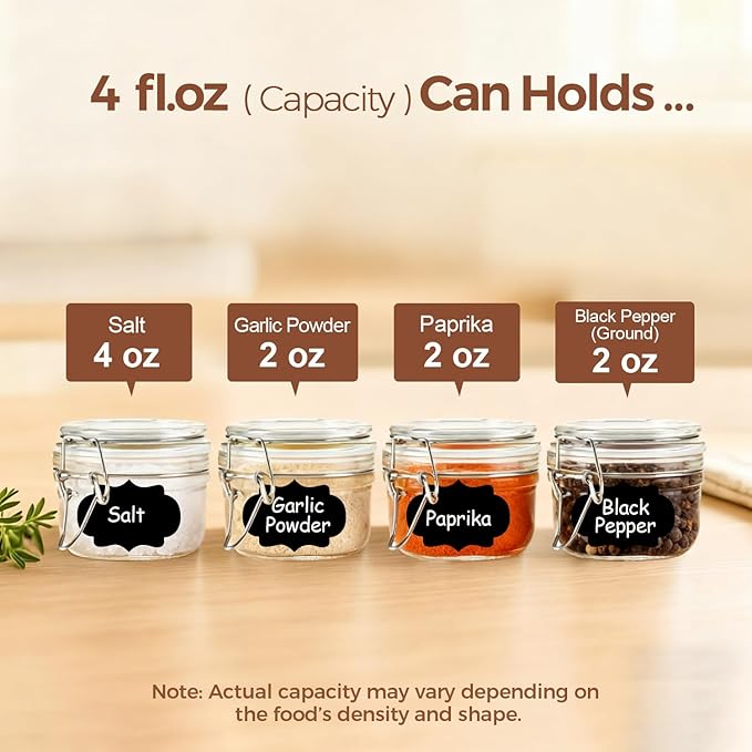 ComSaf 4oz Glass Spice Jars with Airtight Lids (Set of 6), Small Wire Clamp Mason Jars for Herbs, Honey, Jam & DIY Wedding Favors, 120ml Mini Glass Canisters for Pantry & Kitchen Organization