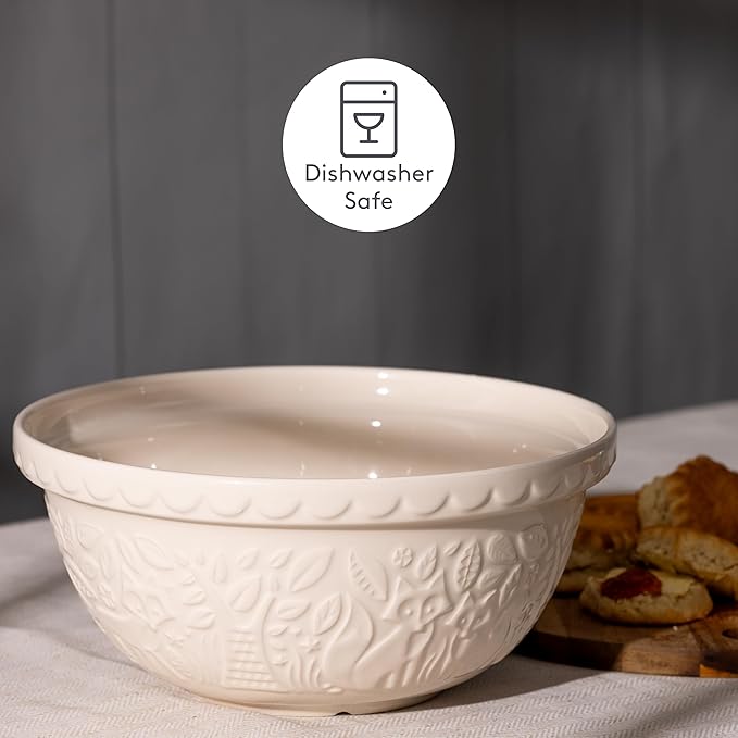 Mason Cash In the Forest S12 (4.25 Qt) Embossed Mixing Bowl | Fox (Cream)