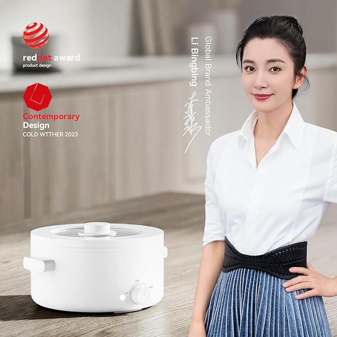 Hot Pot Electric,2L Ceramic Glaze Non-Stick Pan, Portable Hot Pot with Dual Power Adjustment, Electric Cooker for Egg, Ramen, Oatmeal,Soup Quick Heating and Overheat Protection