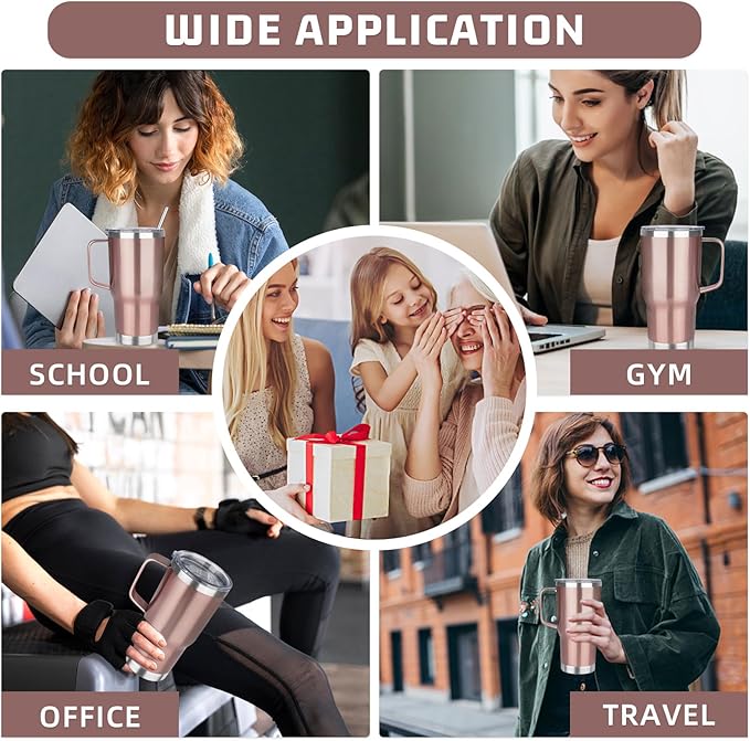 20 oz Tumbler with Handle Stainless Steel Insulated Coffee Tumbler with Lid and Straw Double Wall Vacuum Insulated Coffee Mug Leak Proof Travel Mug Tumbler for Hot and Cold Drink (Rose Gold,1pack)