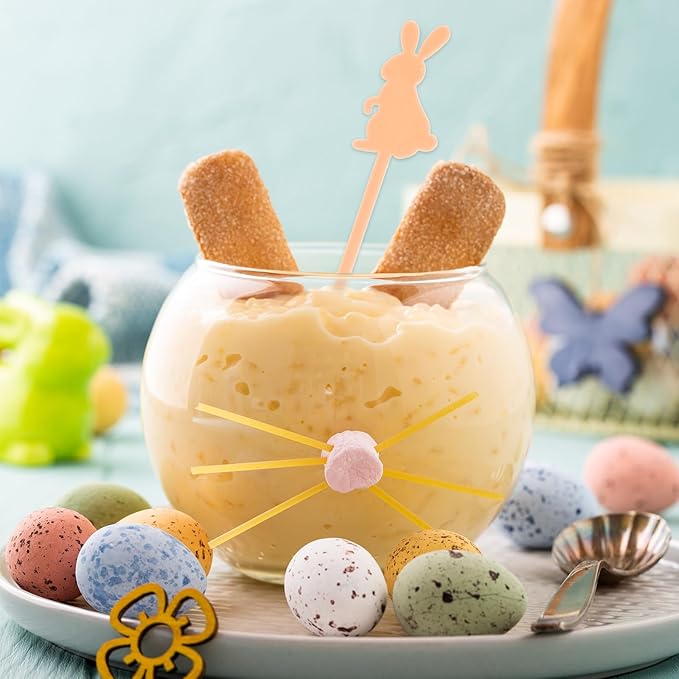 JarThenaAMCS 50 Pcs Easter Bunny Drink Stirrers Pastel Rabbit Plastic Swizzle Sticks Reusable Cocktail Stir Sticks for Coffee Tea Hot Cocoa Beverage Bar Home Party Supplies