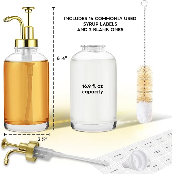 Spaceneat Olive Oil Dispenser Bottle for Kitchen & Coffee Syrup Dispenser Bundle, Gold
