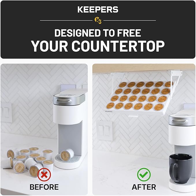 COFFEEKEEPERS KEEPERS Under Cabinet K Cup Holder with Swing-Down Access – Space-Saving Coffee Pod Holder and K Cup Organizer for 24 Pods – Steel Coffee Pod Organizer with Easy DIY Installation