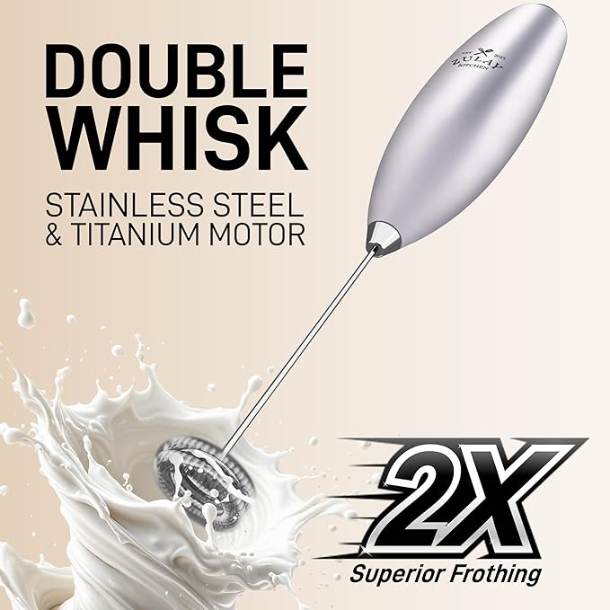 Zulay Kitchen Double Whisk Milk Frother – Handheld Foam Maker for Coffee, Lattes, Matcha, Hot Chocolate & Cappuccinos – Whip Creamy Froth in Seconds, Portable & Easy to Use