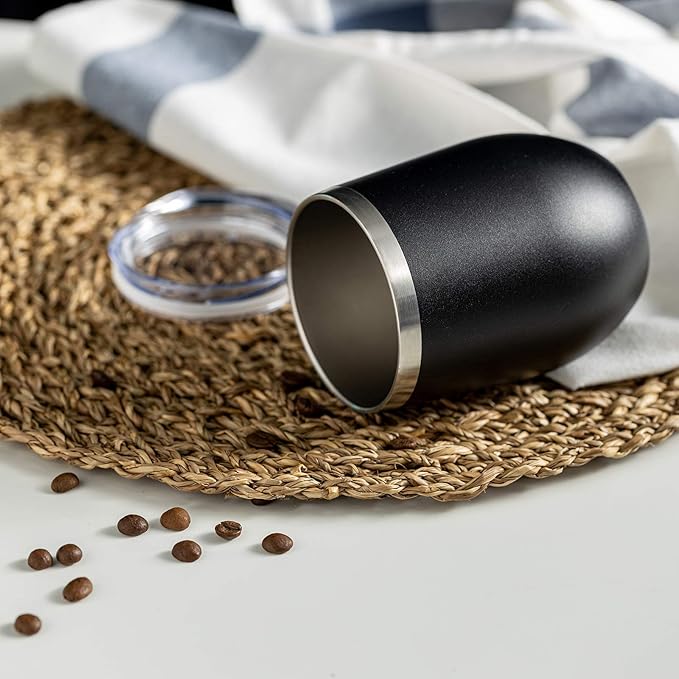COMOOO Stainless Steel Wine Tumbler with Lid and Straw 12oz Double Wall Vacuum Insulated Wine Tumbler Cup for Coffee, Wine, Cocktails, Champagne (Black White Silver and Rose Gold,12 Pack)
