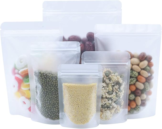 PABCK 100 Pack 3.9x5.9 inch Resealable Stand Up Bags Matte Clear Zipper Lock Heat Seal Pouches with Tear Notch for Zip Food Storage Lock Packing