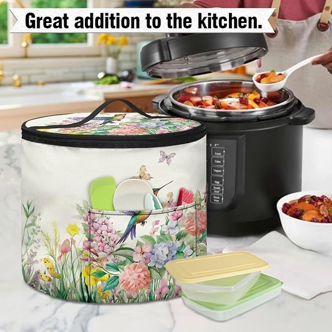 Hummingbirds Electric Pressure Cooker for Picnic Wildflowers Insulation Handbag Accessories Pockets Pressure Cooker Storage Bag Kitchen Decor
