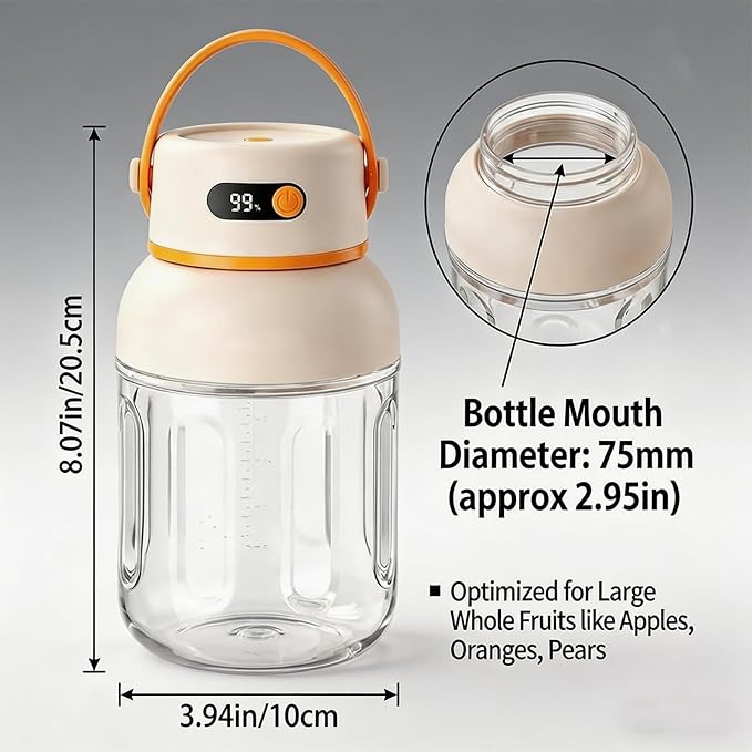 Portable Electric Juicer Cup with Zero Cord Hassle, USB-C Rechargeable, 36 Stainless Steel Blades, 18000 RPM Motor, Leakproof for Shakes,Smoothies,Travel,Gym,Office Outdoor (1000ML)