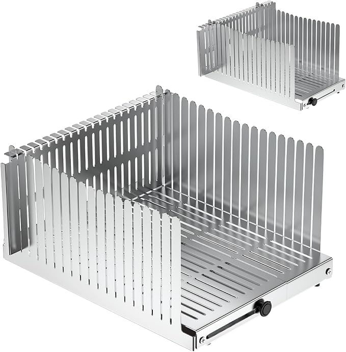 Stainless steel Bread Slicer for Homemade Bread,Adjustable Width,Foldable Compact,Bread Slicing Guide,Bread Loaf Slicer,for Cakes,Bagels,slice is 0.5",Bread width: 5.5"-8.3"(Silvers)