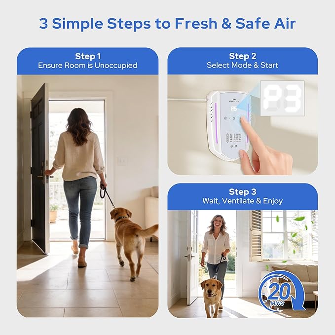 Cat Litter Deodorizer & Ozone Odor Eliminator, Pet Odor Eliminator Air Purifier for Home, Plug-in Litter Box Deodorizer for Strong Cat Urine & Poop Smell, 5 Modes for Cat Room, Kitchen, Toilet