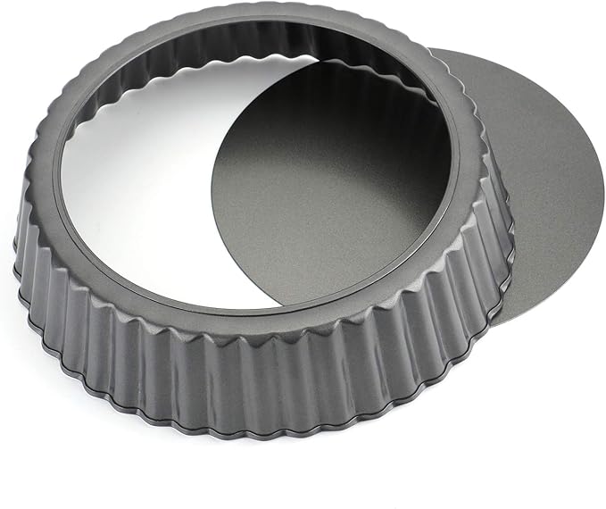 Tosnail Deep Tart Pan, 9.5" x 2" Quiche Pie Pan with Removable Loose Bottom, Fluted Baking Pan