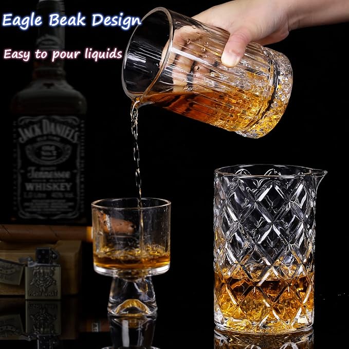 Gusnilo 24 Oz Cocktail Shaker Glasses - 710ml Crystal Bar Mixing Glass Set with Stirring Glasses (2PCS) for Whiskey, Martini, Old Fashioned