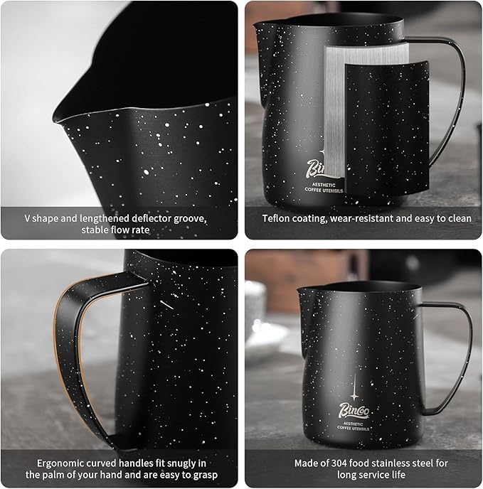 Bincoo Star Milk Frothing Pitcher 21oz/600ml,Espresso Steaming Pitcher,Espresso Machine Accessories,Milk Coffee Cappuccino Latte Art Pen for Home Coffee Bar