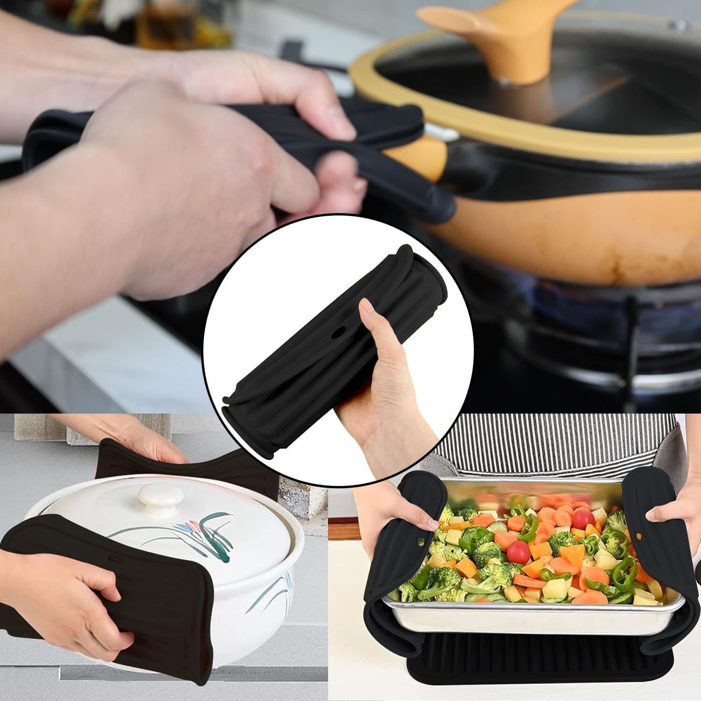 4 - Pack Multi - Purpose Silicone Mats | Heat Resistant Pot Holders for Kitchen | Non - Slip Hot Pads for Hot Pots, Pans & Quartz Countertops | Gray Kitchen Mats (Blue)