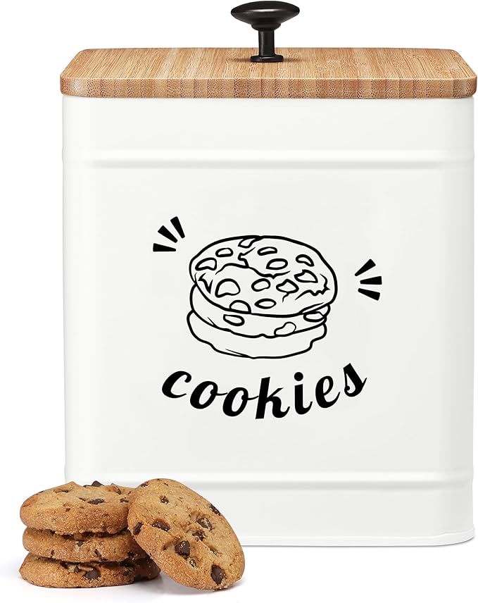 PERFNIQUE Cookie Jar with Lid Airtight, Cookie Tin with Bamboo Lid, Cute Cookie Jars for Kitchen Counter Decorative, 1 Gallon Food Storage Container for Candy, Cookies, Dessert, Farmhouse Home Decor